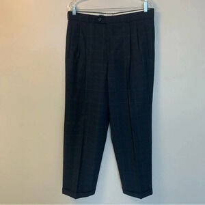 Bruno Saint Hilaire Wool Blend Navy  Windowpane Trousers Career